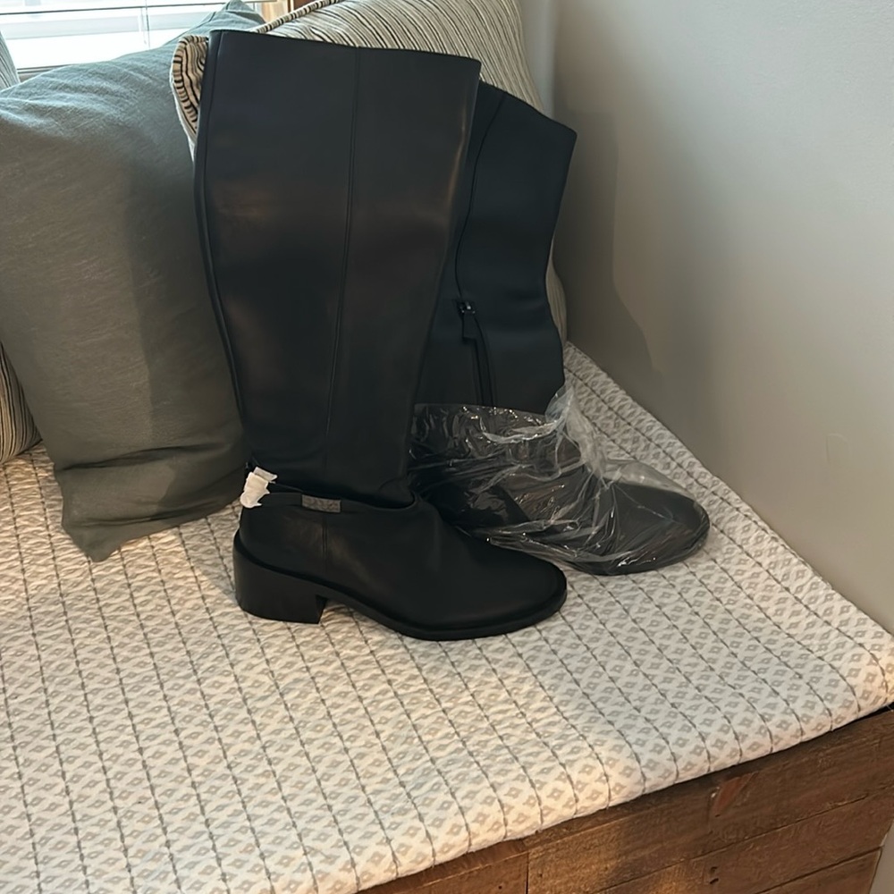 New! Linea Paolo Kamile Black Wide Calf Riding Boot 8.5 M